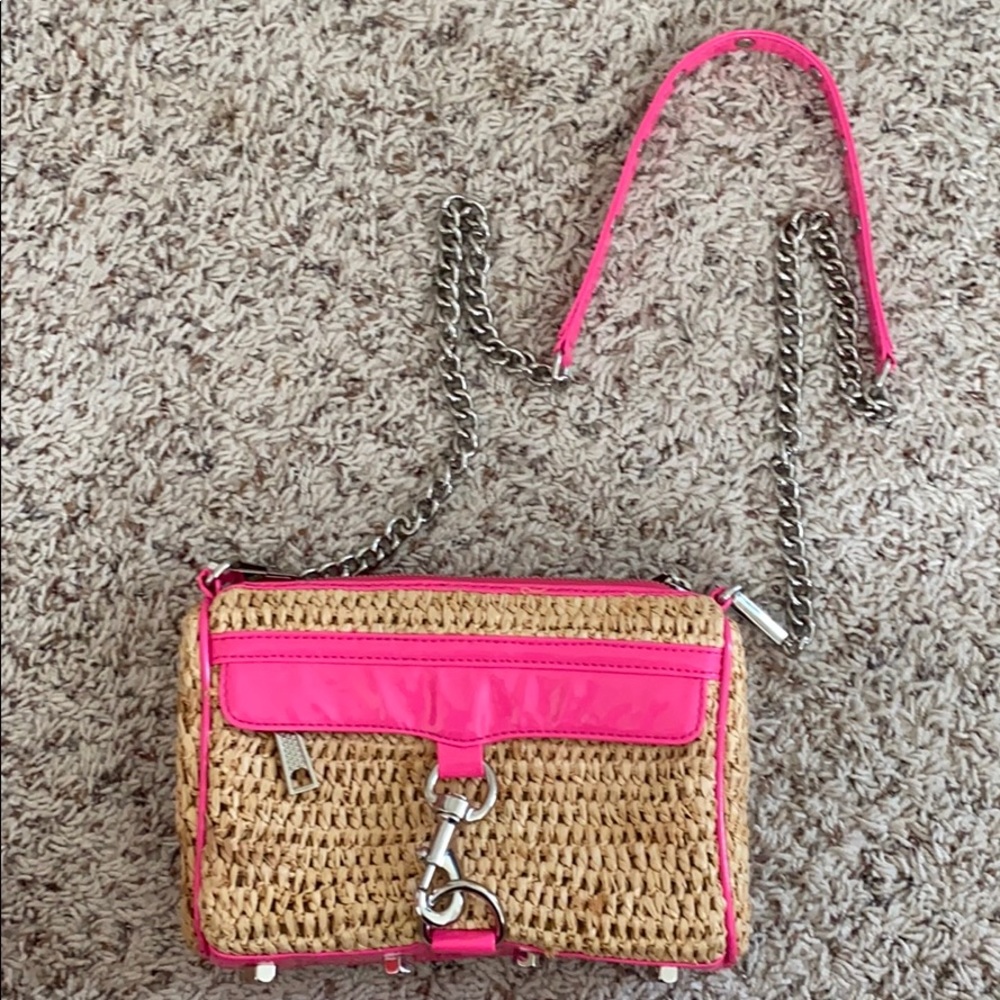Rebecca Minkoff Wicker Crossbody with Hot Pink